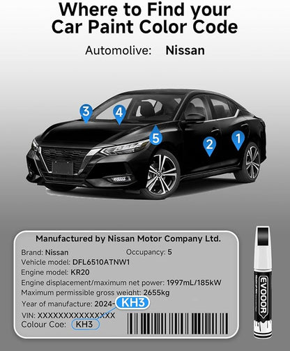 Touch Up Paint Compatible with Nissan Exact Match 2 in 1 Touch up Paint for Chips and Nicks Repair (Black Obsidian/Super Black(KH3) Compatible with All Models)