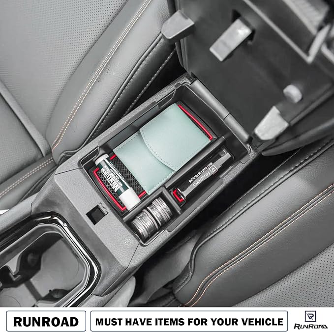 RUNROAD Center Console Organizer Tray Compatible with Jeep Compass 2022 2023 2024 2025 Accessories, Coin Holder Armrest Tray Secondary Storage Box Insert Console Organizer Card, Red (NOT For Ltd)
