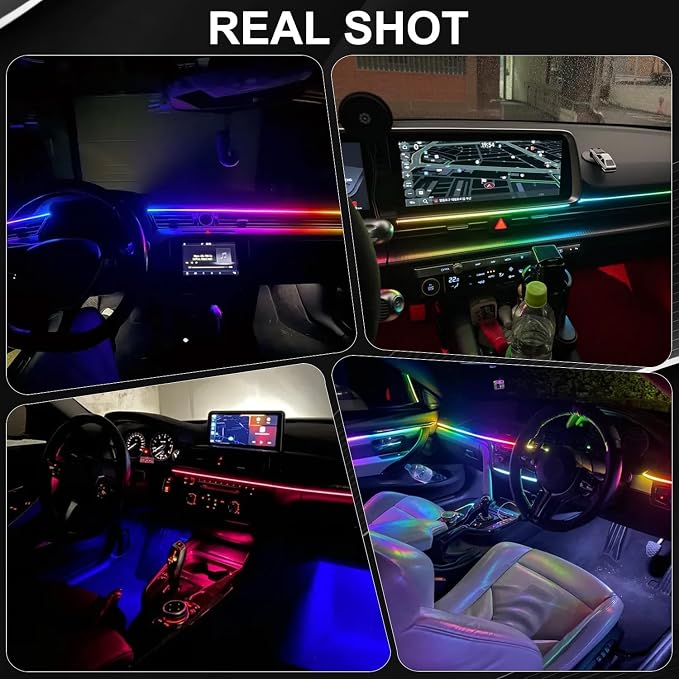Smart LED Car Lights Interior with USB Port, Acrylic LED Strip Fiber Optic Ambient Lighting Car, Wireless App Control, Sync to Music, Car Decorations Interior Accessories Gifts for Women Men, 10 in 1