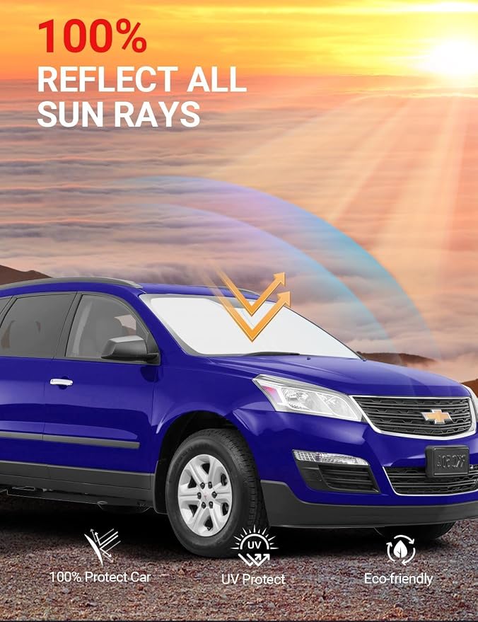 Proadsy 2026 Upgrade Front Windshield Sun Shade Foldable Sunshade Protector Custom Fit 2018-2023 Traverse LS, LT, RS, Redline, Premier, High Country SUV Accessories