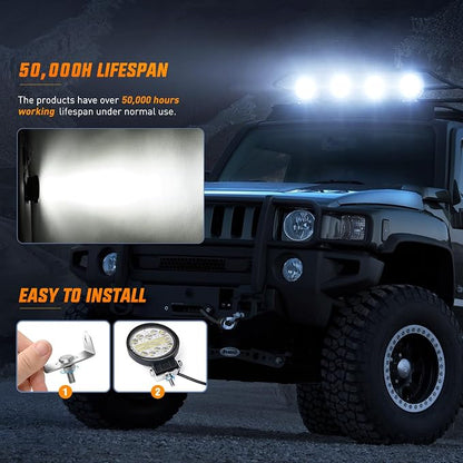 Nilight 2PCS 4.5 Inch LED Pods 69W Round Spot Flood Combo Work Lights Off-Road Driving Lights Truck Car Pickup ATV SUV Golf Cart Cabin Boat with 12V 5Pin Rocker Switch 16AWG Wiring Harness Kit-2 Leads