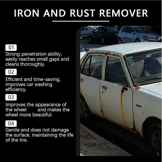 Iron Eraser Spray, Dust Removal Cleaning Mist, 120ml Car Paint Iron Removal Spray, for for Stain Yellowing Tire Brake Rim Chain Door Hinge Vehicle Truck SUV