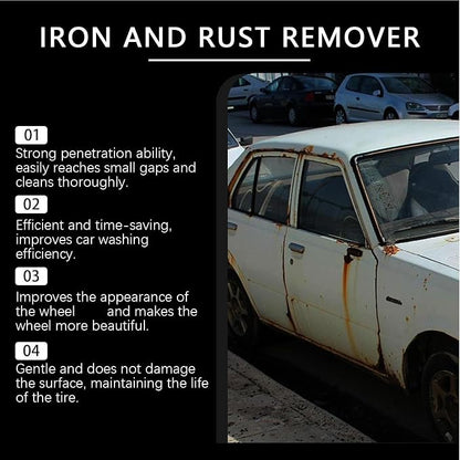 Iron Eraser Spray, Dust Removal Cleaning Mist, 120ml Car Paint Iron Removal Spray, for for Stain Yellowing Tire Brake Rim Chain Door Hinge Vehicle Truck SUV