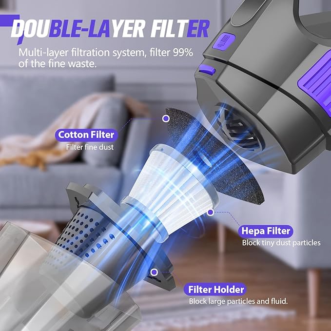 ATONEP Handheld Vacuum Cordless Cleaner,Powerful Portable and Dust Buster Hand Vcauum Rechargeable with Large-Capacity Battery for CarPetOfficeHome (Purple)
