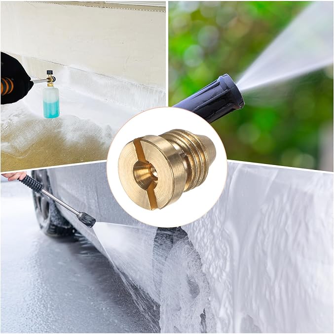 M METERXITY 4-Pack Foam Cannon Orifice Nozzle, 1.25mm Brass Universal Thread Tips for Snow Foam Lance/Garden Hose/Kitchen Cleaners, Sprayer Connector Replacement Nozzles