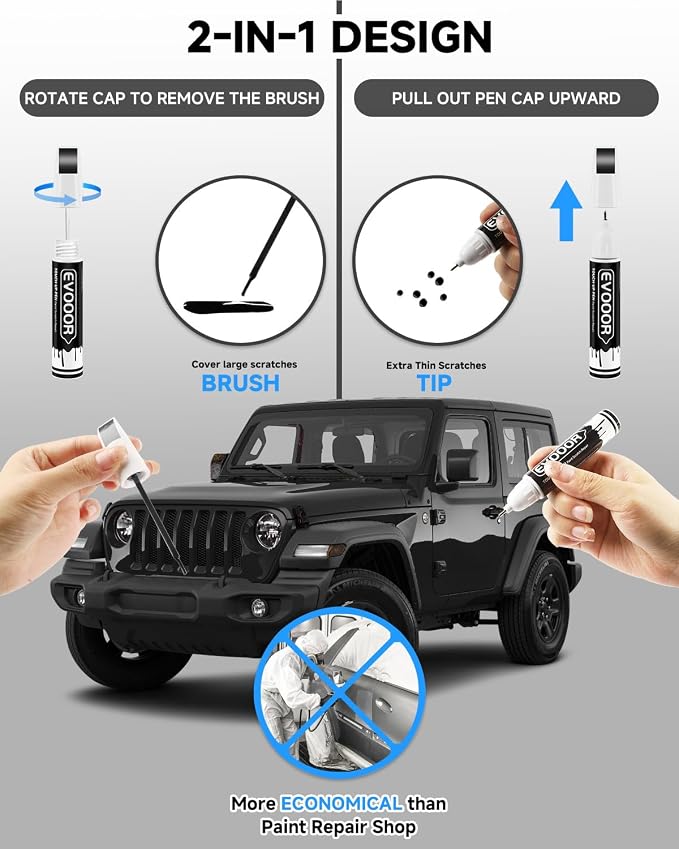 PX8/DX8 Black Crystal Touch Up Paint Compatible with JeepExact Match 2 in 1 Touch up Paint for Chips and Nicks Repair
