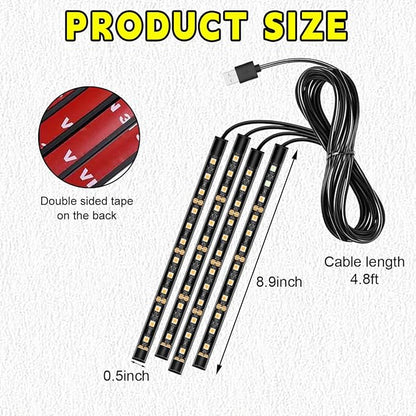 Car LED Strip Light, 48 LEDs RGB Neon Interior Atmosphere Lights, 12V Under Dash Ambient Night Light, USB Port Auto Interior Decorative Lamp, Universal Car Accessories (Orange-Yellow)