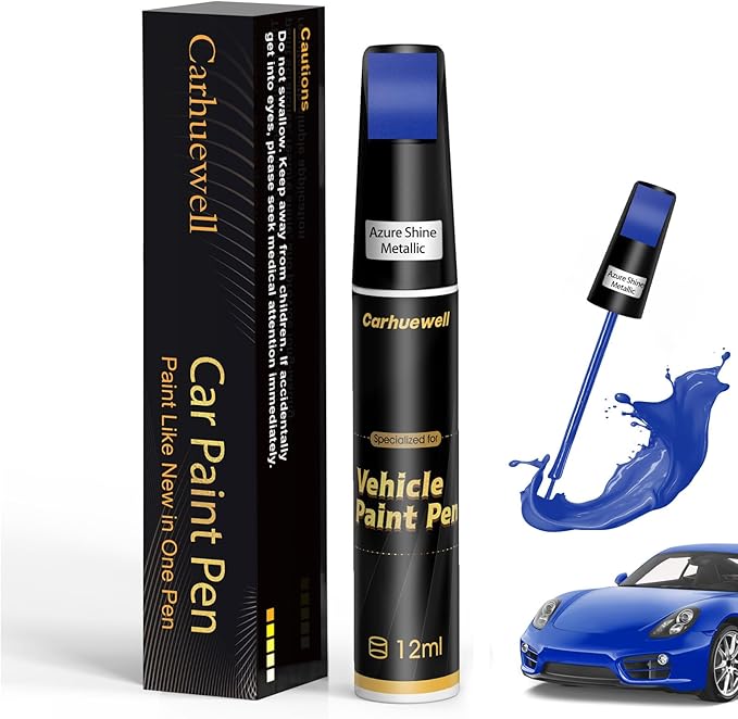 Blue Touch Up Paint for Cars, Auto Car Paint Touch Up Paint Pen for Deep Scratches, Car Scratch Repair Pen, Quick and Easy Solution to Repair Minor Automotive Scratches (Azure Shine Metallic)