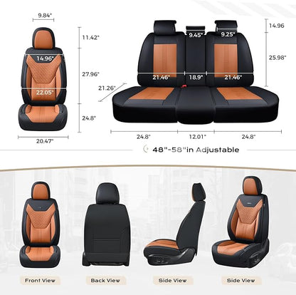 Coverado Car Seat Covers Full Set, Front Seat Covers with Lumbar Support and Back Seat Cover Waterproof Leather Automotive Seat Cover, Universal Car Interior Protectors Cushion for Most Cars