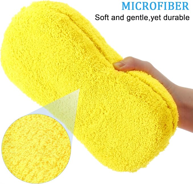 Tanlade 2 Pcs Large Car Wash Sponge for Cleaning, The Microfiber Sponges for Car Washing Supplies, Trucks and Motorcycles (Blue,Yellow)