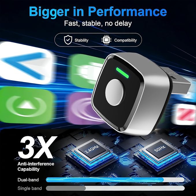 Mini Wireless CarPlay Adapter for iPhone & Android Auto 2026 Upgrade 2-in-1, Wired to Wireless Carplay, One-Touch Switch, Fast & Stable Connection, Plug & Play, for iOS 10+ & Android 11+, Cars 2016+
