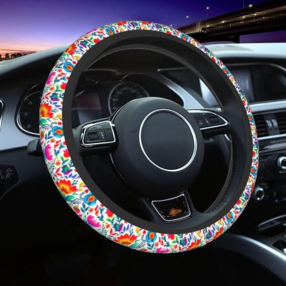 Mexican Floral Steering Wheel Covers Non Slip Neoprene Universal 15 Inch Steering Wheel Protector Car Cover for Men Women