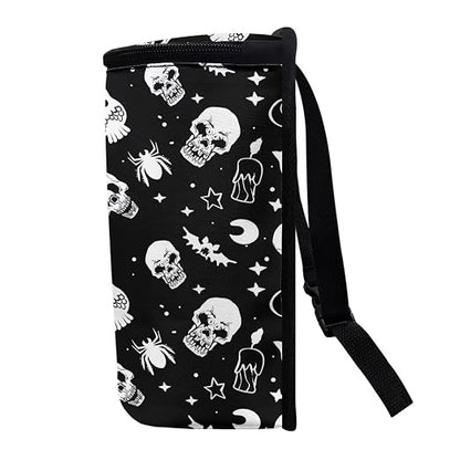Gothic Skull Moon Star Owl Halloween Print Car Trash Can for Back Seat Leakproof Garbage Can with Lid Portable Collapsible Trash Bin Hanging Backseat Truck Organizer Car Accessories