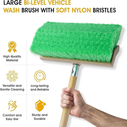 MICRO TEC 10" Truck Wash Brush Head - Soft Bristle Car Wash Brush, RV Boat Cleaning Brush, Bi-Level Auto Detailing Brush, Chemical Resistant Vehicle Wash Brush Head, Green - Pack of 1