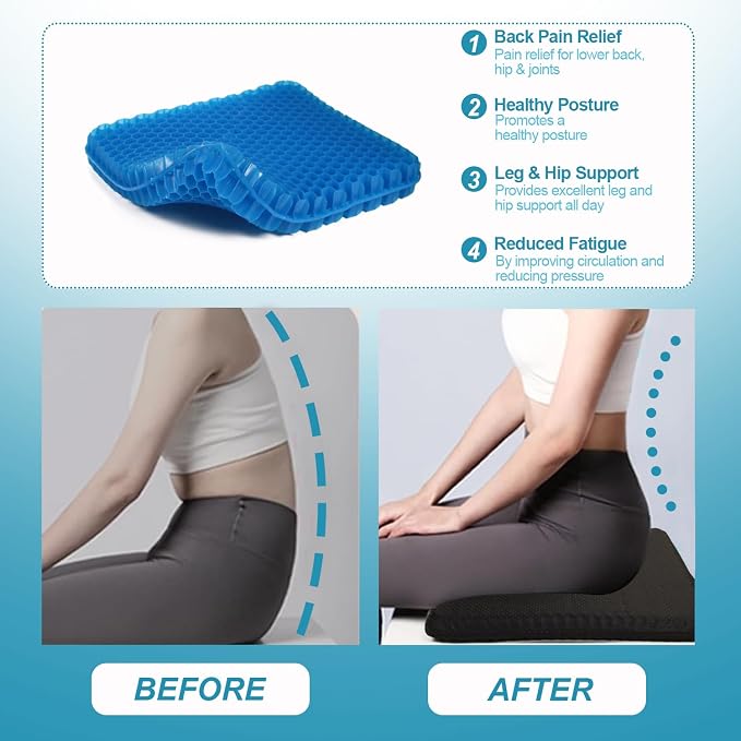 Gel Seat Cushion (20"x20"x2") for The Car or Office Chair, Super Large Gel Cushions for Elderly's Wheelchair, Temperature Neutral Grid Chair Pads for Long Sitting, Tailbone and Coccyx Pain Relief