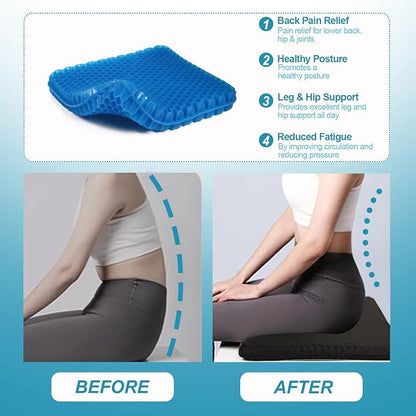 Gel Seat Cushion (20"x20"x2") for The Car or Office Chair, Super Large Gel Cushions for Elderly's Wheelchair, Temperature Neutral Grid Chair Pads for Long Sitting, Tailbone and Coccyx Pain Relief