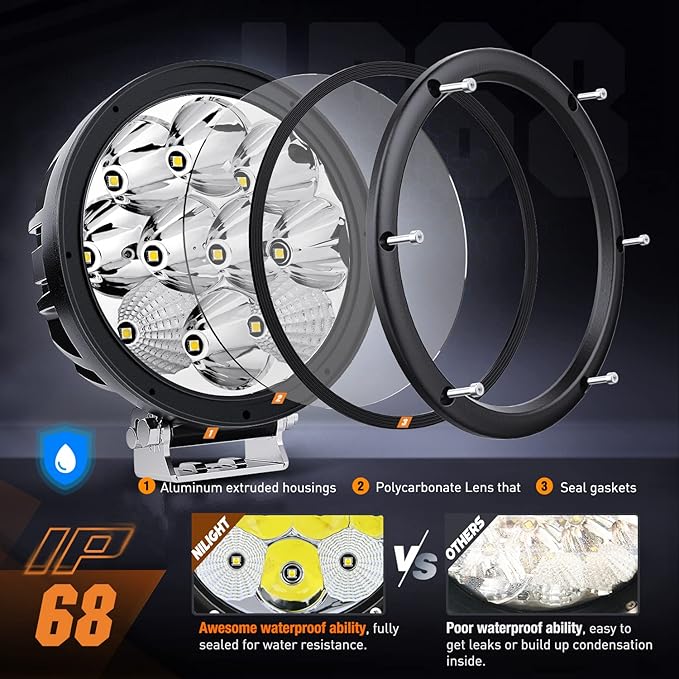 Nilight 5.7 Inch Round 50W LED Driving Light w/ 16AWG DT Connector Wiring Harness 6500LM IP68 Spot Flood Combo Work Lamp for Offroad ATV UTV SUV Motorcycle Truck Tractor Boat