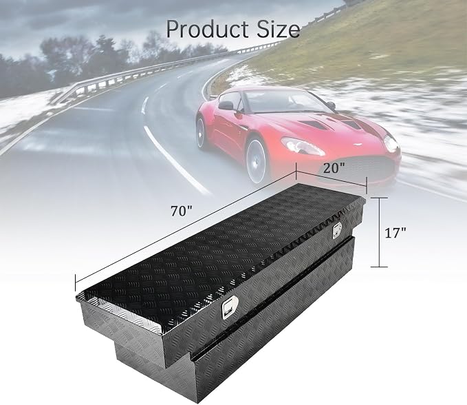 70''Inch Aluminum Truck Tool Box Truck Bed Toolbox Truck Trailer Chest Box Trailer Underbody Storage Organizer Waterproof Square Storage Organizer w/Lock & Keys Black(‎69.88" Lx20 Wx17.5 H)