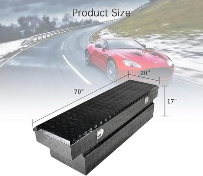 70''Inch Aluminum Truck Tool Box Truck Bed Toolbox Truck Trailer Chest Box Trailer Underbody Storage Organizer Waterproof Square Storage Organizer w/Lock & Keys Black(‎69.88" Lx20 Wx17.5 H)