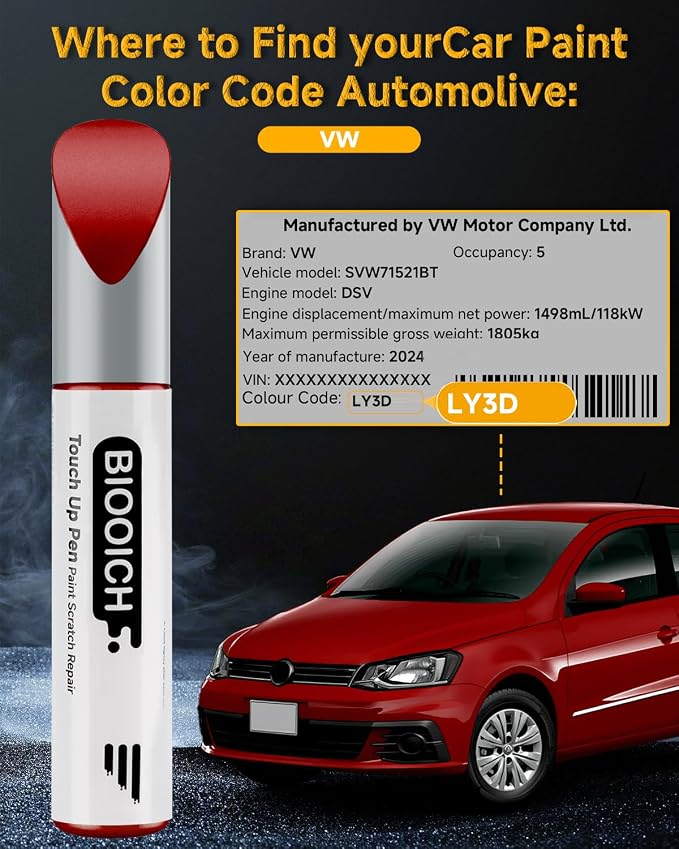 Touch Up Paint Pen Exact Color Match Car Chip and Scratch Repair (for vw, Tornado Red(LY3D/G2))