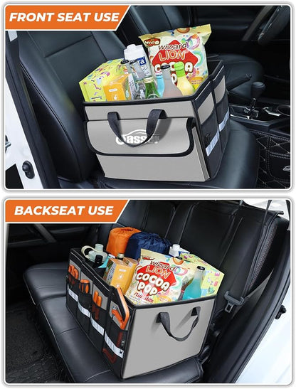 Oasser Car Trunk Organizer Collapsible Multi Compartments SUV Trunk Organizer with Reflective Strip Foldable Cover