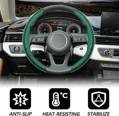 2pcs Universal Fit Carbon Fiber Steering Wheel Cover, Anti-Skid Steering Wheel Cover/Segmented Steering Wheel Protector/Car Interior Accessories (Bright Green)