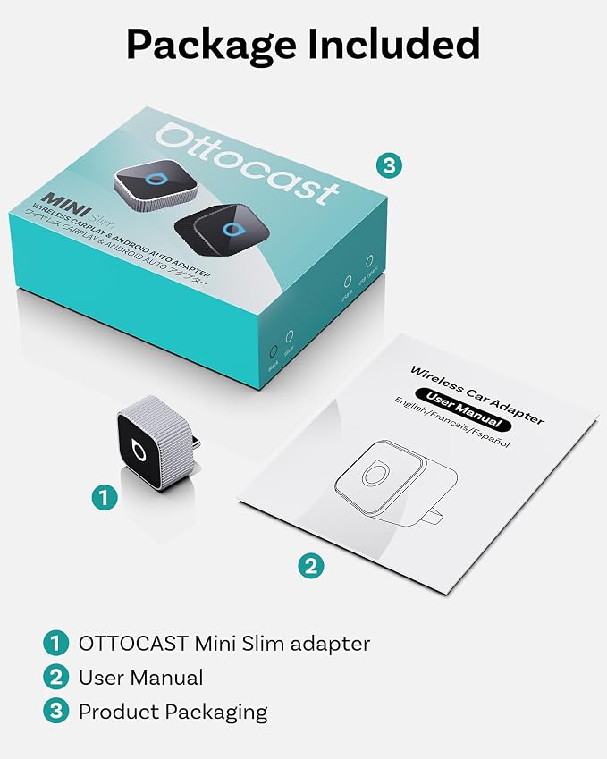 OTTOCAST Mini Cube 3.0 USB C Wireless CarPlay & Android Auto Adapter 2026– Plug & Play, Fast Auto-Reconnect (Silver)