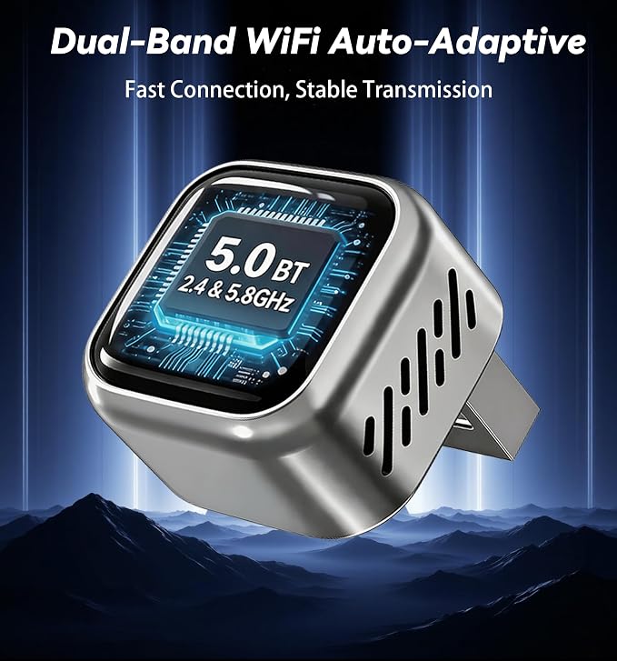 2026 Upgraded Wireless CarPlay Adapter with Buttons for Privacy Call & Two-Phone Fast Switch, Aluminum Cooling, Dual-Band WiFi, Mini Cable-Free, Compatible with Apple CarPlay & Android Auto, Gray