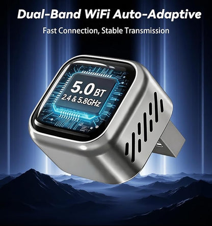 2026 Upgraded Wireless CarPlay Adapter with Buttons for Privacy Call & Two-Phone Fast Switch, Aluminum Cooling, Dual-Band WiFi, Mini Cable-Free, Compatible with Apple CarPlay & Android Auto, Gray