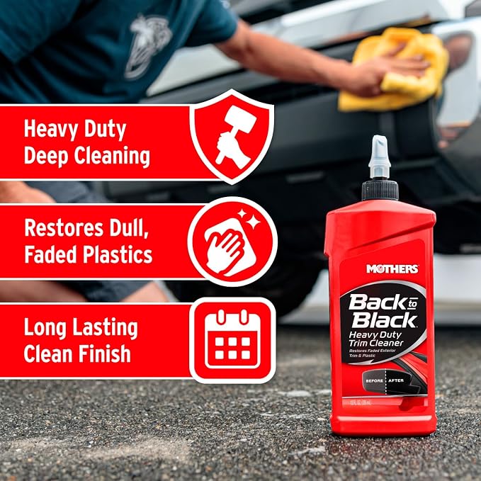 Mothers Back-to-Black Heavy Duty Trim Cleaner Kit, 12 oz. Gel Cleaner + Trim Brush — Deep Cleans & Restores Exterior Trim & Plastics, Removes Oxidation, Dirt, Grime & Wax, Drip-Free Gel (06141)