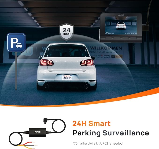 【A800S+UP02 Hardwire Kit】 70mai 4K Dash Cam A800S, Front and Rear, Super Night Vision with Sony IMX415, 3'' IPS LCD, Built in GPS, 70mai Hardwire Kit, Parking Mode, ADAS, Loop Recording