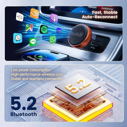 Carlinkit Mini Ultra 3 Wireless CarPlay Adapter, Wireless Android Auto Adapter, Convert OEM Wired to Wireless Dongle, USB-A/C Plug & Play, Auto-Connect, OTA Upgrade, Orange