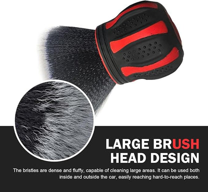 Detail Cleaning Brush with Storage Holder, Spherical Soft Bristle Dashboard Air Conditioning Air Vent Interior Crevice Brush, Non-Slip Handle Multi-Functional Accessory (Red)