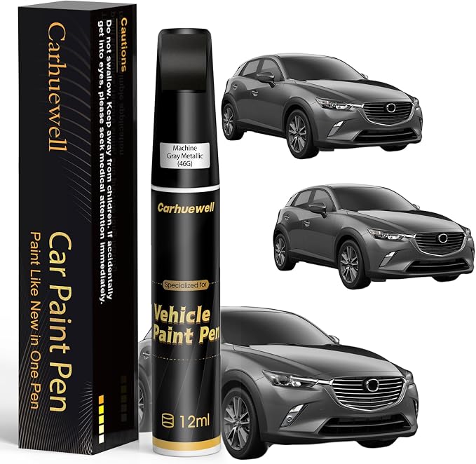 Machine Gray Metallic(46G) Touch Up Paint Compatible with Mazda, Exact Match Car Paint Pen Automotive Scratch Repair Remover Kit Quick & Easy Solution for Vehicle Chips and Nicks