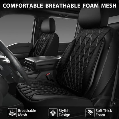 CAR PASS Thick Foam 3D Mesh Leather Car Seat Covers Full Set, Luxury Breathable Premuim Faux Leather Automotive Seat Covers, Airbag Compatible Universal Fit for Most Sedan Van Truck SUV, Pure Black