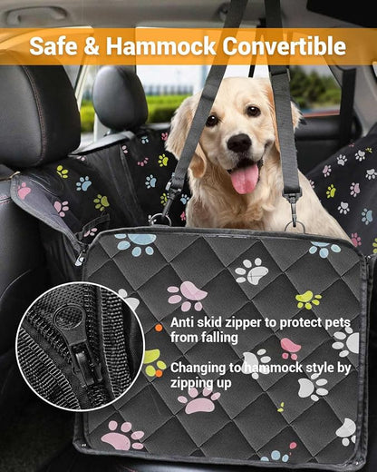 Dog Car Seat Cover, 600D Heavy Durable Dogs Seat Cover for Back Seat, 100% Waterproof Scratch Proof Nonslip Dog Hammock for Car with Side Flap, Pet Seat Covers with SeatBelt for Cars Sedan SUV Trucks