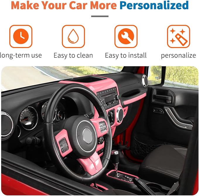 JeCar 10pcs Full Pink Interior Trim Kit Fit for Jeep Wrangler JK 2011-2017