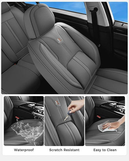 Huidasource Gray Front Seat Covers Luxury Nappa Leather, Front Car Seat Covers with Airbag, Front Storage Pocket, Lumbar Support, Cooling＆Heating, Universal Fit for Most Cars SUV Trucks, Gray