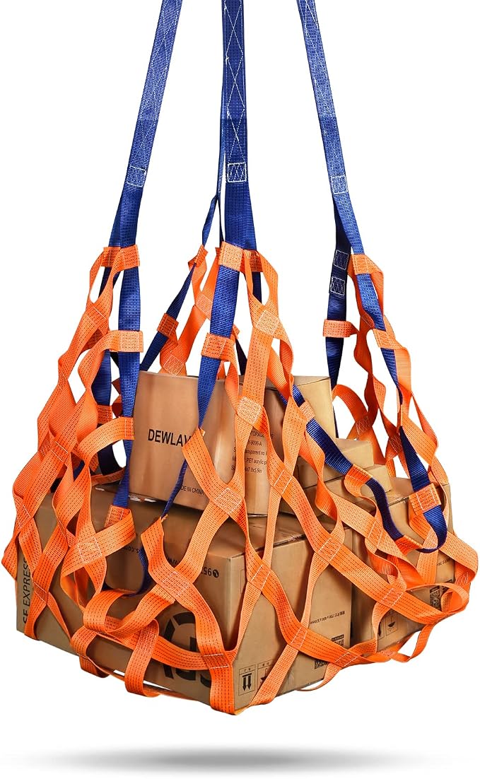 6.56' x 6.56' Polyester Cargo Lifting Net, Flat Sling Hoisting Straps for Loading and Unloading, Heavy Duty Hanging Mesh, 4400 lbs Capacity