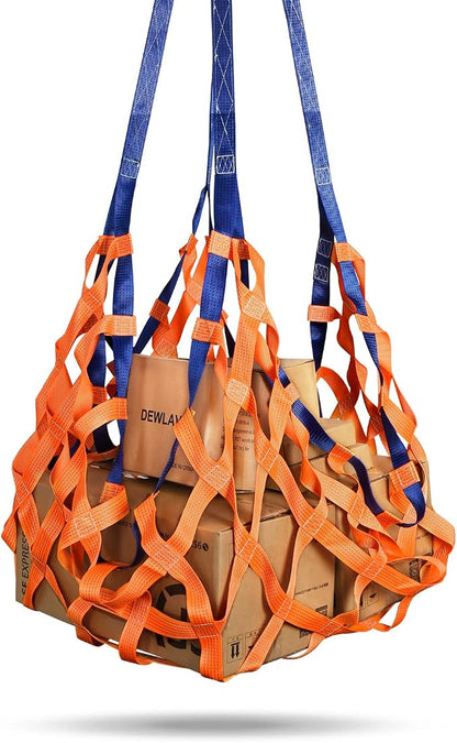 6.56' x 6.56' Polyester Cargo Lifting Net, Flat Sling Hoisting Straps for Loading and Unloading, Heavy Duty Hanging Mesh, 4400 lbs Capacity