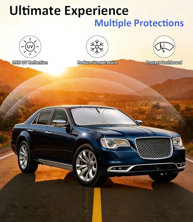 Windshield Sun Shade for 2011-2025 Chrysler 300 300c Accessories, Car Front Window Sun Visor Protector & Heat Shield | 240T Sunshade Protection Blocks UV Rays Keep Your Car Cooler