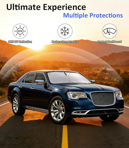 Windshield Sun Shade for 2011-2025 Chrysler 300 300c Accessories, Car Front Window Sun Visor Protector & Heat Shield | 240T Sunshade Protection Blocks UV Rays Keep Your Car Cooler