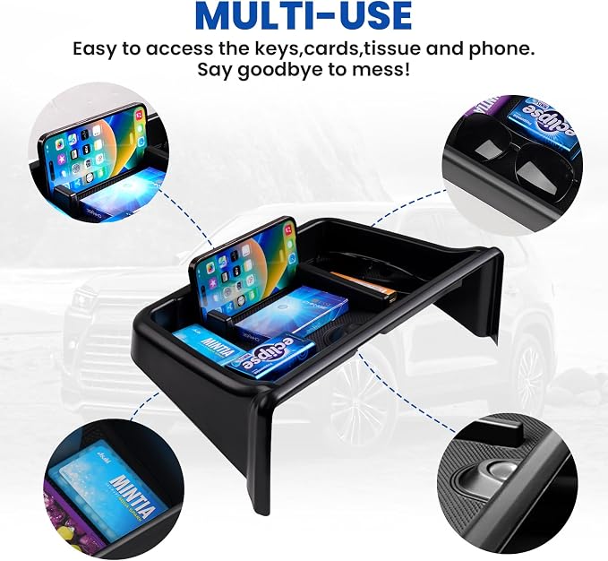 Autorder Center Console Dash Organizer for 2024 2025 Toyota Grand Highlander Accessories Dashboard Insert Tray with Cellphone Holder Storage Box with Anti-Slip Mat