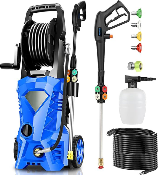 Electric Pressure Washer 5000 PSI 2.8 GPM High Power Washer with 4 Pressure Nozzle and Foam Cannon, powerwashers for Home, Car Washing, Fence Cleaning, Patio, Blue