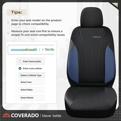 Coverado Car Seat Covers， 2 Front Seats Waterproof Nappa Leather Automotive Seat Protectors, Front Luxury Mesh Seat Covers, All-Weather Universal Fit for Most Cars SUVs, Trucks,Blue&Black