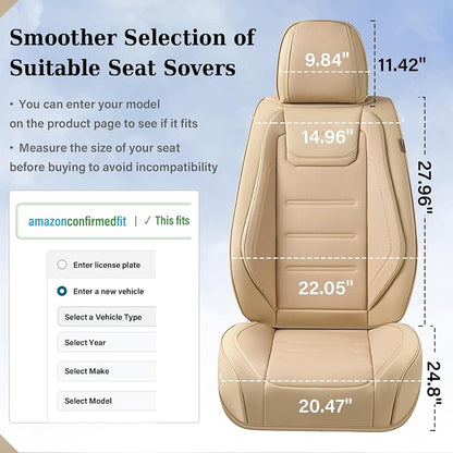 Coverado Car Seat Covers Full Set, Waterproof Car Seat Protector, Leather Seat Cushion, Universal Car Interior Covers Seat Protectors for Most Cars Beige