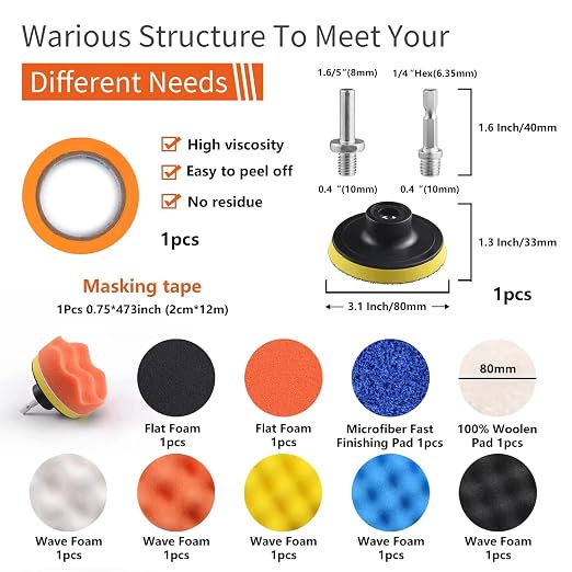 Tshya 3 inch Drill Polishing Kit Buffer Sanding Attachment Car Head Light Restore Pads with Eraser Wheel Waterproof Sanding Discs Include 240-5000# Total 122 Pack