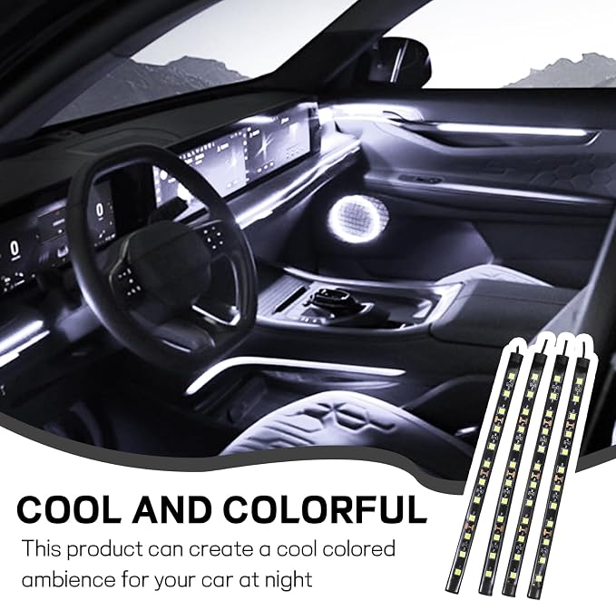 Car LED Strip Light, 12V 48 LED Interior Atmosphere Lights Under Dash Ambient Night Light, Universal Auto Interior Decorative Lamp with USB Port, Car Accessories (White, Cigarette Lighter)