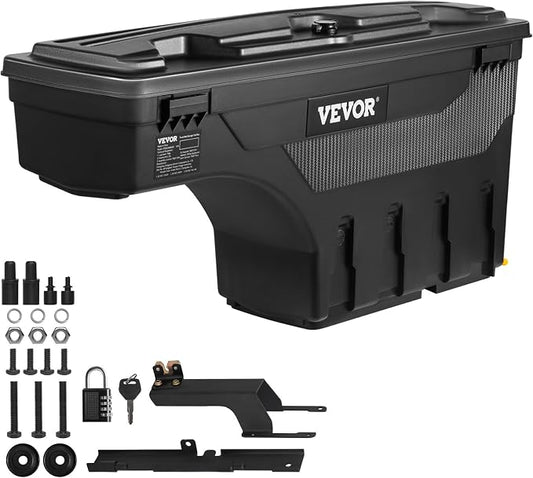 VEVOR Truck Bed Storage Box, Compatible with 2015-2020 Ford F150 R, Waterproof ABS Wheel Well Tool Box with Lockable Lid and Password Padlock, 6.6 Gal/25 L Truck Bed Toolbox, Passenger Side, Black