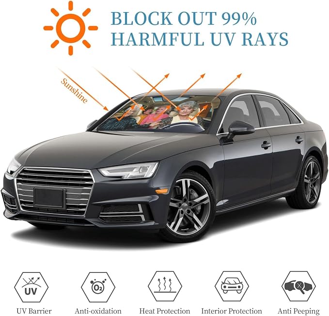 Funny Windshield Sun Shade Foldable Sunshade for Car Windshield Covers Blocks UV Rays Automotive Interior Sun Protection 51 x 27.5 in